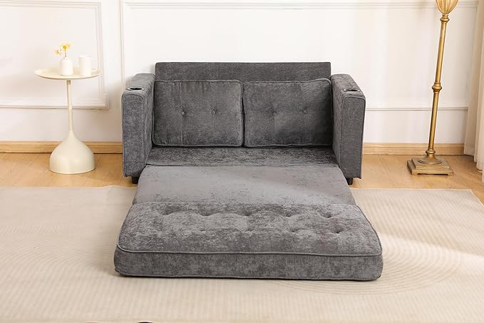 ERYE Foldable Loveseat Sofa Convertible Pull Out Sleeper Sofabed,2 Seat Tufted Upholstered Sofa Modern Convertible Sleeper Couch Bed with Cupholders and Side Pockets