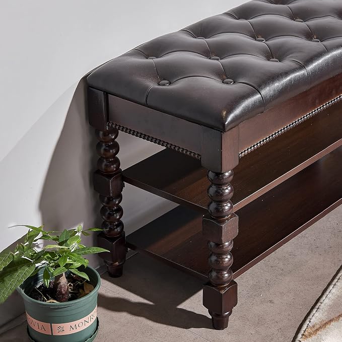 LEILISI Shoe Bench, Wood Storage Bench with Cushion Seat, Shoe Rack with Hidden Storage Space for Entryway Living Room Bedroom Hallway (Walnut, 31.5'') - Image 6