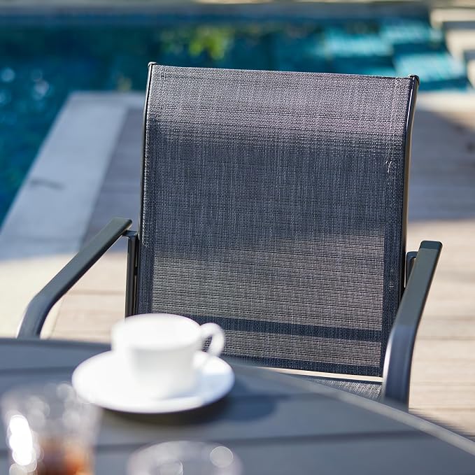 VICLLAX Round Outdoor Dining Set, Patio Table and Chairs Set Set of 8 Patio Stackable Chairs and 53" Outdoor Round Table with Umbrella Hole for Lawn Garden, Dark Grey Chairs and Dark Grey Table - Image 3