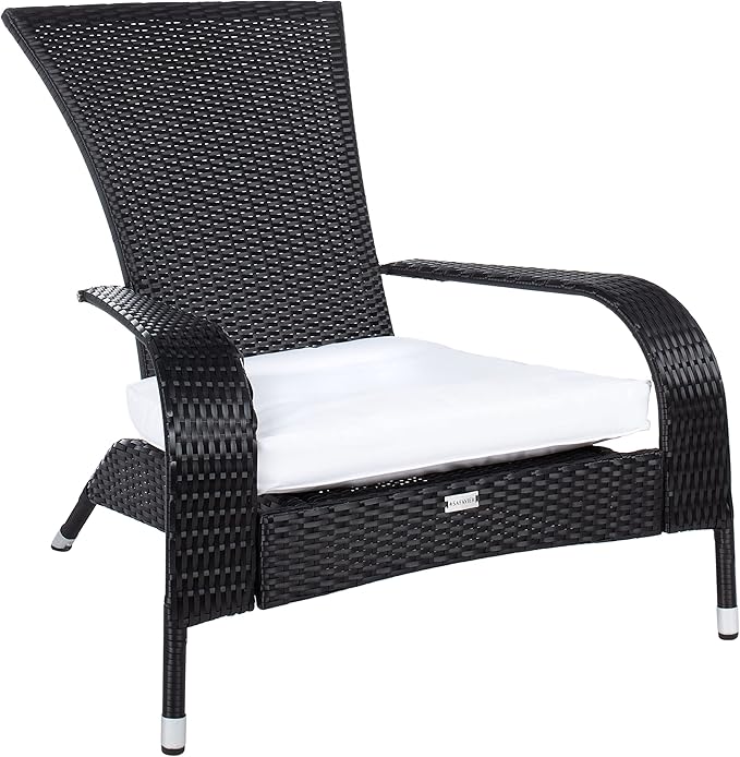 SAFAVIEH Outdoor Patio Furniture Collection Edna 3-Piece Lounge Set with Black Faux Rattan Armchairs, Cushions & Side Table, Conversation Seating (PAT7719A)