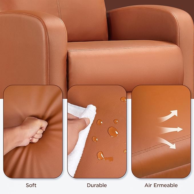 Topeakmart Single Recliner Chair PU Leather Recliner Sofa Padded Seat Club Chair for Living Room Home Theater Seating Tan