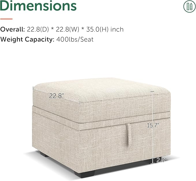 HONBAY Storage Ottoman Module for Sectional Sleeper Sofa with Pull Out Bed, Movable Footrest Ottoman for Modular Couch, Beige