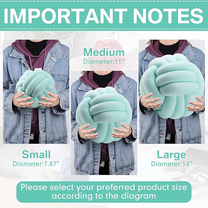 Namalu 2 Pcs Soft Knot Pillow Ball, Decorative Round Throw, Soft Knotted Plush Pillows, Handmade Stuffed Ball Pillows Cushion for Bedroom Sofa Couch Home Decor(7.87 Inches,Light Green)
