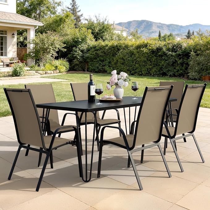 JEAREY Patio Dining Chairs Set of 6, Outdoor Stackable Dining Furniture Set, All Weather Dining Set for Lawn, Garden, Backyard, Poolside, Beige - Image 8