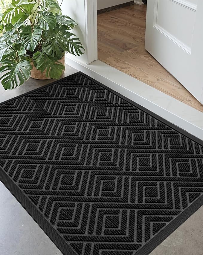 DEXI Front Door Mat Outside Entrance, 32x48 Entryway Rubber Back Doormat Heavy Duty, Non Slip Low Profile Welcome Entry Mats for Inside House Floor Exterior Patio, Checkered Black by DEXI