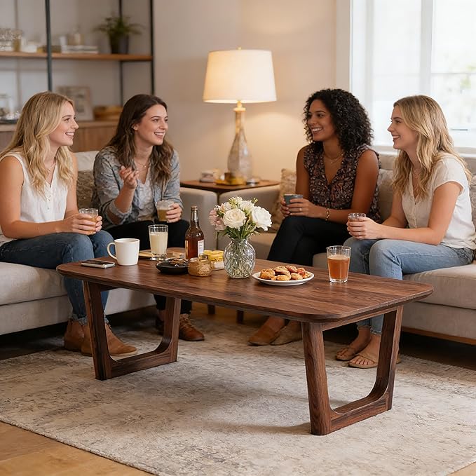 ACCOHOHO Modern Coffee Table for Living Room,51.2" Large Rectangle Wood Coffee Table with U-Shaped Legs & Sturdy Base Design,Center Table for Office,Apartment,Dark Walnut