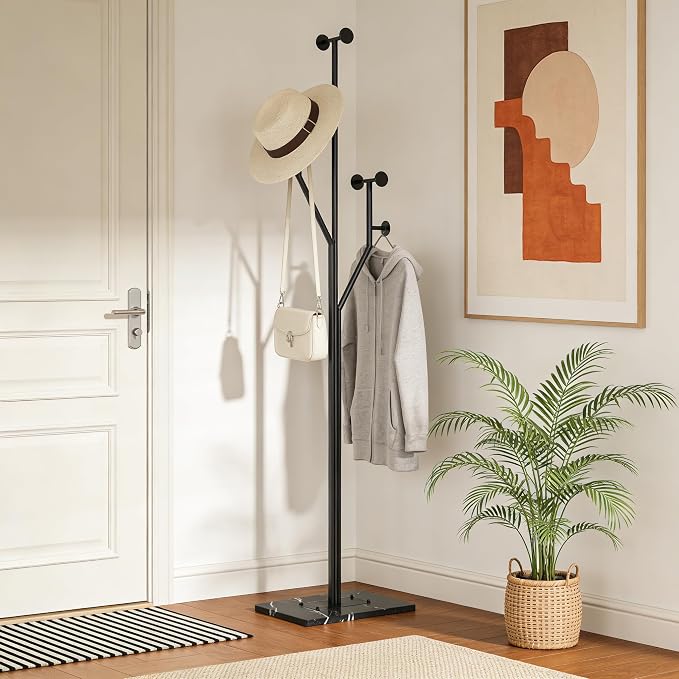 JIAYUEJU Freestanding Coat Rack Tree-shaped Metal Coat Tree with Heavy Duty Marble Base Corner Clothing Rack for Bedroom Entryway Hallway 14.96 x 10.24 x 68.9 Inches (Black) - Image 8