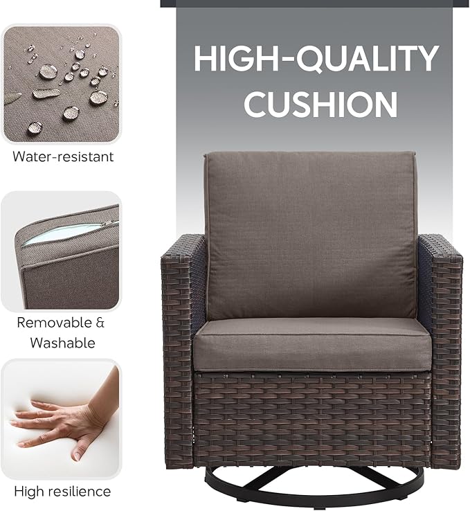 5-Piece Wicker Patio Furniture with Fire Pit Table - Outdoor Conversation Set with 50,000 BTU Fire Pit, All-Weather Rattan Patio Set for Deck, Backyard, Garden - Brown Wicker, Grey Cushion