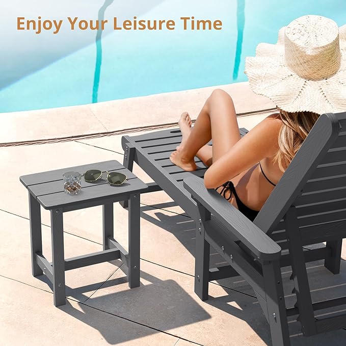LUE BONA Outdoor Side Table, HDPS Small Outdoor Adirondack Side Tables, Outside End Table for Patio, Porch, Deck, Pool, Weather Resistant/Easy Maintenance, Dark Gray - Image 4