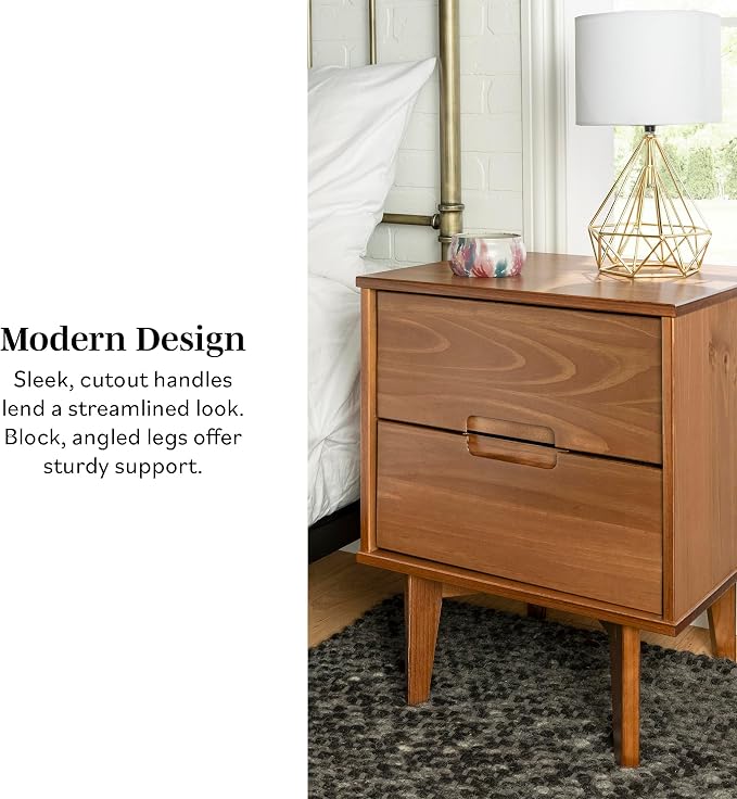 Walker Edison Brynn Modern Solid Wood Groove Handle Nightstands, Set of 2, Natural Pine - Image 4