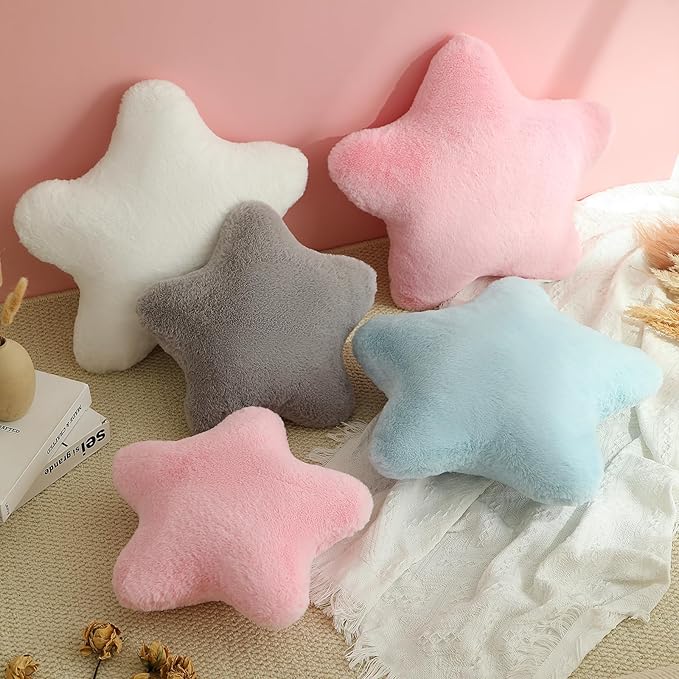 YRXRUS Star Pillows, Light Blue Star Shaped Pillow, Decorative Throw Pillow Gifts, Cute Plush Room Decor, Fluffy Faux Rabbit Fur 18"x18" Pillows for Living Bedroom
