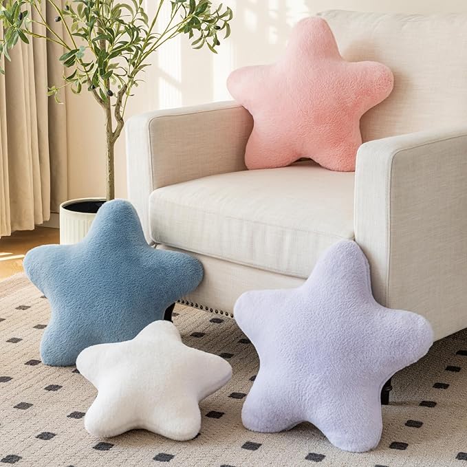 Star Pillow, Decorative Throw Pillow with Plush for Couch, Cute Decor Pillows for Bed, Aesthetic Star Shaped Pillow Fun Cushion for Sofa Living Room (Ivory White, 14.9 Inches)