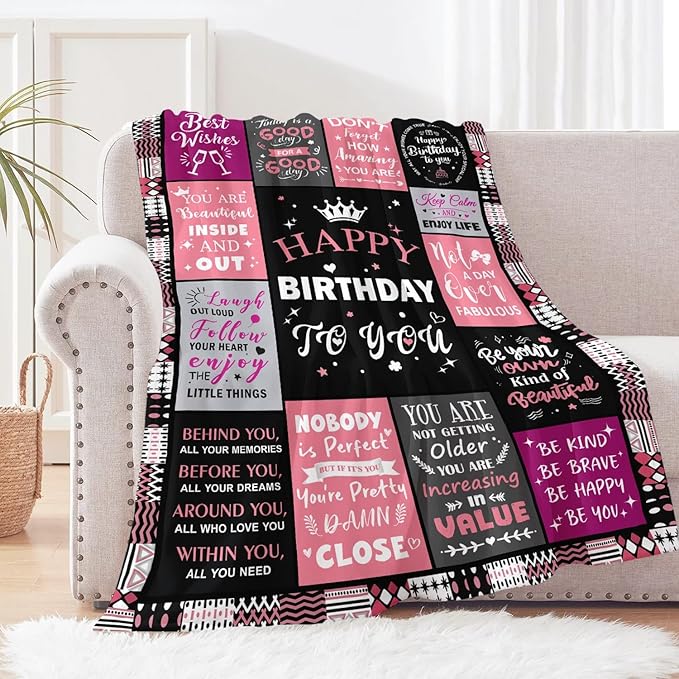 Birthday Gifts for Women - Happy Birthday Decorations Blanket - Gifts for Women Birthday Unique - Womens Birthday Gift Ideas for Her Wife Daughter Mom Sister Grandma - Soft Throw Blanket 60"x80"