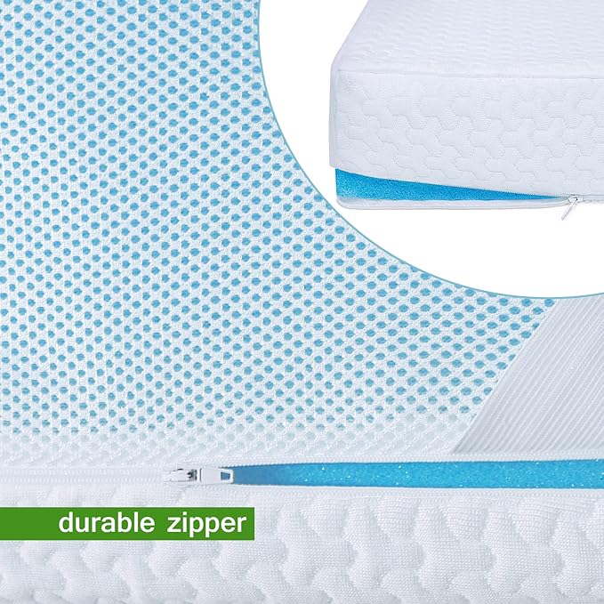 3 Inch Mattress Topper Cover King Size (Only Cover) Cooling Rayon Zippered Cover for Mattress Topper with Adjustable Straps for Latex Memory Foam Mattress Cover