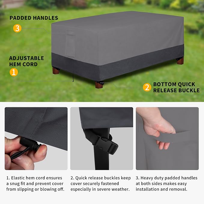 Easy-Going 600D Heavy Duty Rectangular Table Cover UV Resistant and Waterproof Outdoor Lawn Patio Furniture Cover (84" Lx44 Wx23 H, Gray/Dark Gray) - Image 4