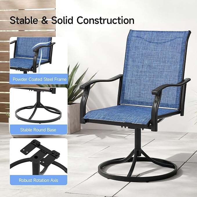 Outdoor Swivel Dining Chairs Set of 2, Textilene Patio Swivel Chair All Weather Outdoor Dining Chairs 360 Degree Rotating Metal Patio Rocking Chair for Lawn, Porch, Garden, Backyard, Poolside - Image 6