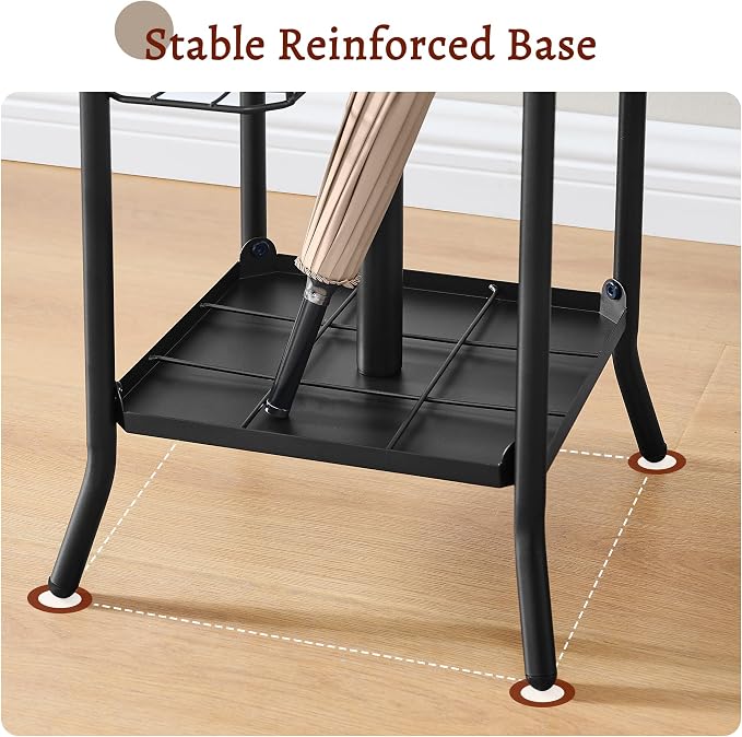 FAVOOSTY Coat Rack Freestanding,Coat Rack Stand with Umbrella Holder,Metal Coat Tree with 12 Hooks,Tree Clothes Hat for Entryway, Hallway, Bedroom, Living Room & Office -Black - Image 4