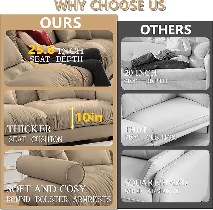 KEIKI 130" U-Shaped Oversized Velvet Modular Sectional Sofa with 2 Ottoman, High-Density Foam Cushions and Bolstered Armrests, Upholstered 3-Seater Cloud Couch with 5 Pillow, for Living Room, Camel