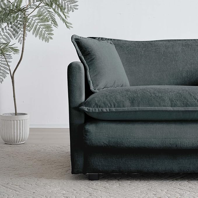 KEIKI Loveseat Sofa, Upholstered 2 Seater Couch with 1 Footrest, Oversized L-Shaped Sectional Sofa with Ottoman for Living Room Bedroom Office, Gray