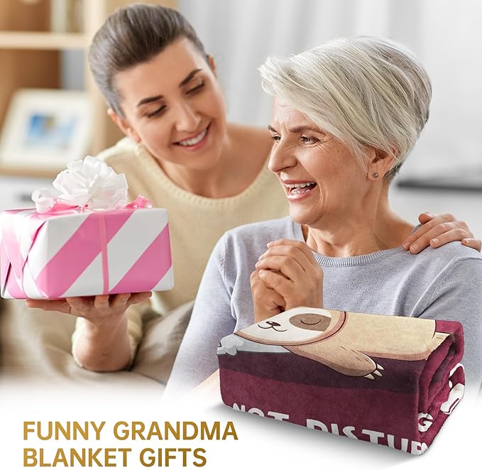 Funny Gifts for Grandma, Grandma is Charging Sloth Blanket, Birthday Gifts for Grandmas from Grandkids,Grandmas Gitts for Mothers Day Christmas, Soft Sloth Blanket for Grandmother, Burgundy, 60" x 80"