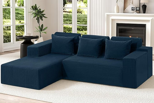 Homguava Modular Sectional Couches for Living Room,105" Cloud Couch with L-Shape Chaise,Comfy Sofa Living Room Sofas with Deep Seat,No Assembly L Couch,Corduroy Fabric(Blue,L)