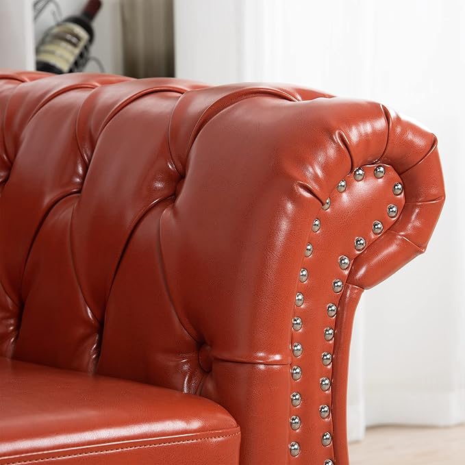 ERYE 84.5-Inch Classic 3 Seat Chesterfield Sofa Couches for Living Room Bedroom, 3 Seaters Button Tufted Faux Leather Upholstered Chesterfield Sofa Couch,Wood Legs | Button Tufted, Easy to Assemble, Nailhead, Removable Cushion