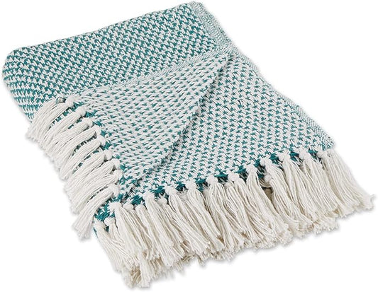 DII Woven Throw Collection 100% Cotton, Basketweave, 50x60, Teal