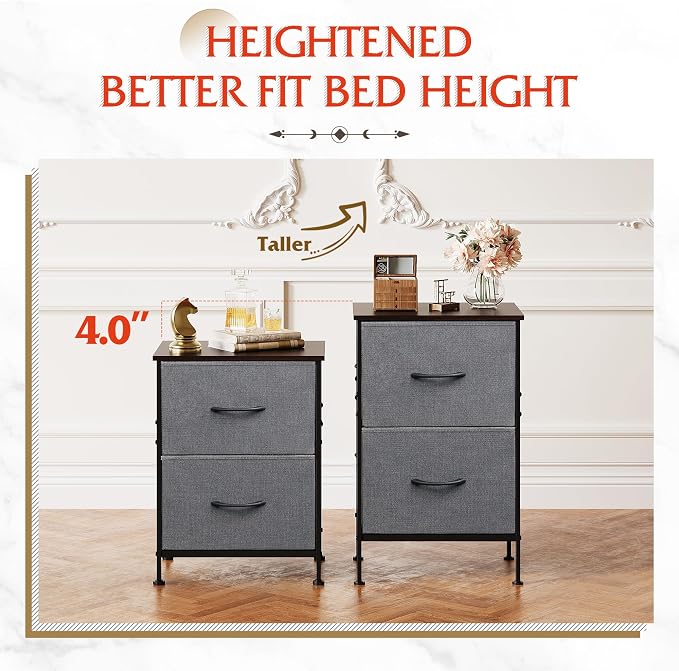 WLIVE Night Stand, Small Dresser with 2 Drawers & Wooden Top, Nightstand with Fabric Bins, Bedside Table End Table for Bedroom, Closet, Entryway, College Dorm, Charcoal Black - Image 4