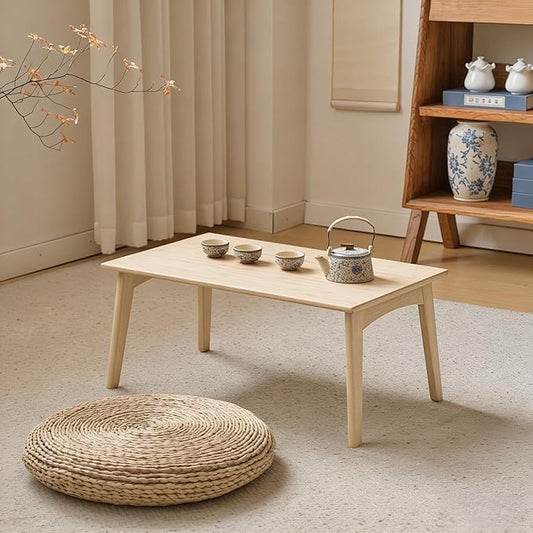 Japanese Floor Table No Assembly Required Bamboo Folding Walnut Coffee Table Bedroom Furniture Low Tea Table for Sitting on The Floor (Natural Wood, Large)