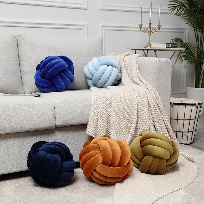 Petrella Knot Pillows Ball Round Throw Pillows Home Decor Cushion Decorative Aesthetic Throw Pillows，Caramel 11inch