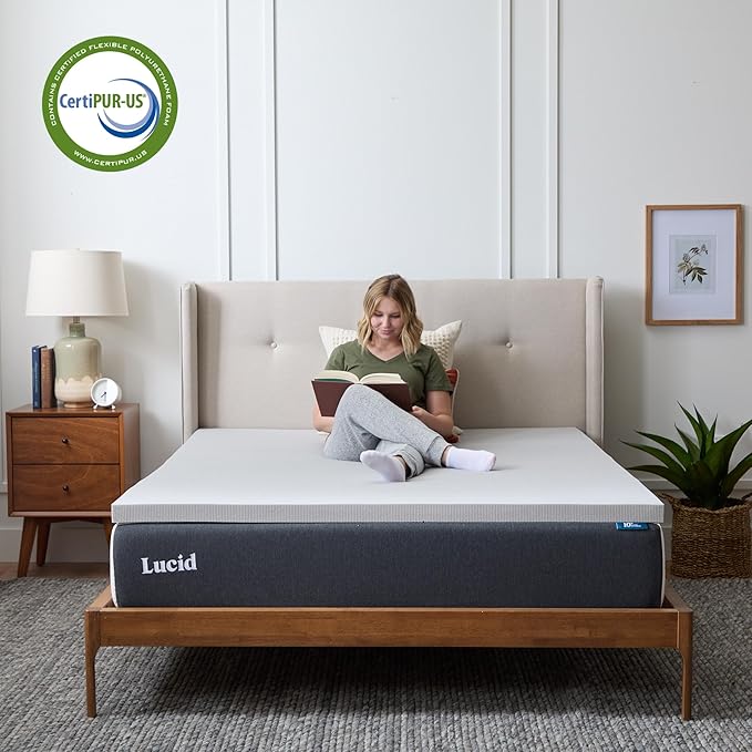 Lucid 3 Inch Bamboo Charcoal Infused Memory Foam Mattress Topper - Full Size – Moisture and Odor Control - Ventilated - Deep Plush Feel, Pressure-Relief Bed Topper – CertiPur Certified