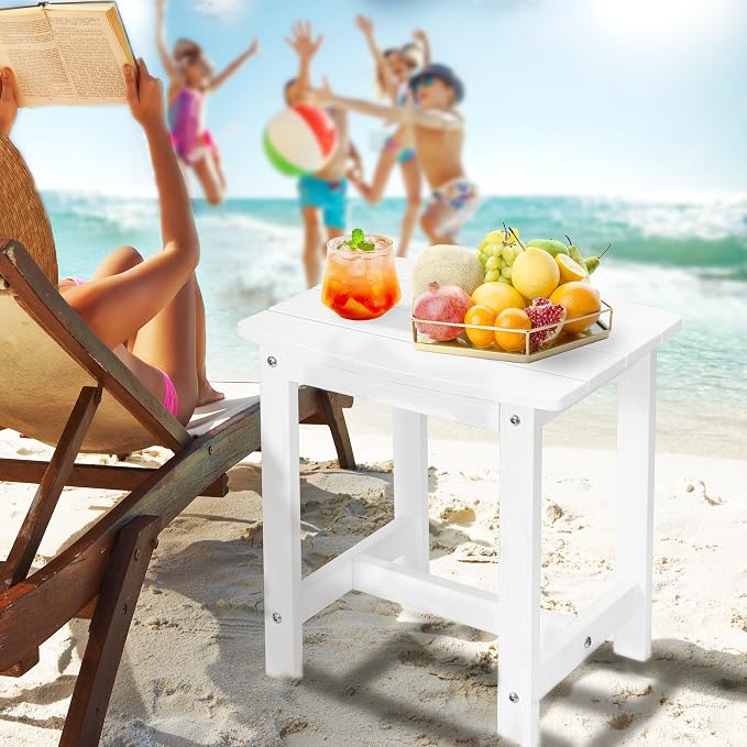 Y&M Outdoor Side Table, HIPS Adirondack Small Single Table, Waterproof Square Outside Table, Balcony Modern End Tables for Patio, Pool, Beach, Porch, Deck, Indoor or Outdoor Use (White, 2 Pack) - Image 2