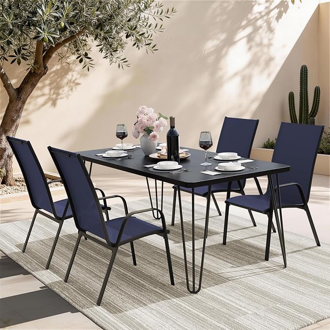 JEAREY Patio Dining Chairs Set of 4, Outdoor Stackable Dining Furniture Set, All Weather Dining Set for Lawn, Garden, Backyard, Poolside, Navy Blue - Image 2