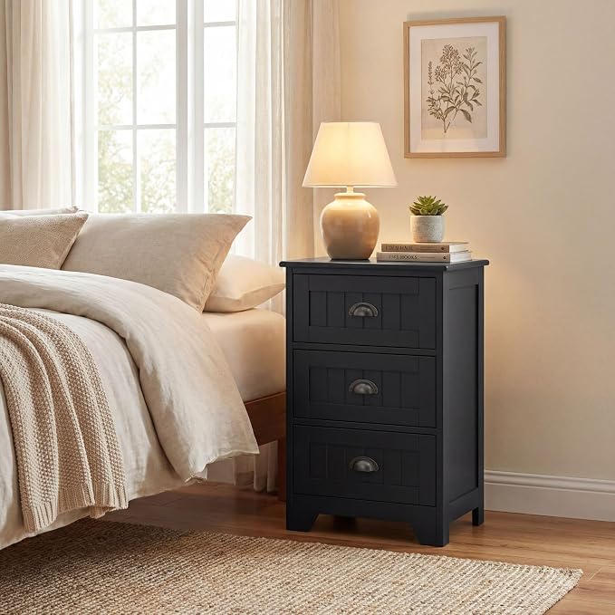 Giantex Nightstand with 3 Drawers, Bedside Table with Exquisite Metal Handles, Accent Table Sofa Side Table with Anti-toppling Device for Bedroom, Study, Black - Image 4