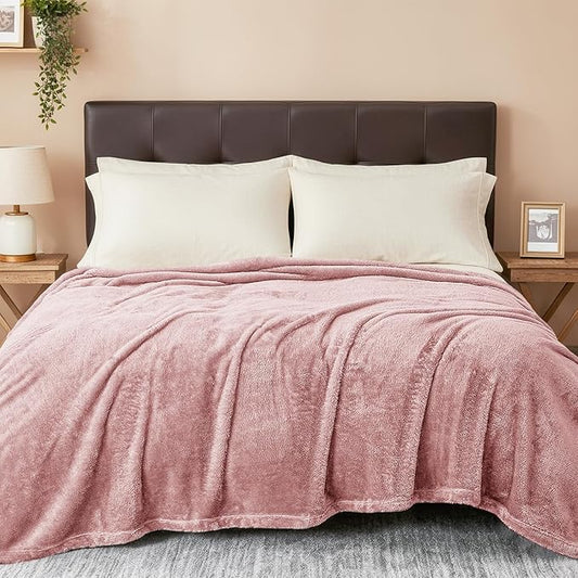 Exclusivo Mezcla Plush Fuzzy Fleece Bed Blanket Queen Size, Super Soft, Fluffy and Warm Blankets for Couch, Bed, All Season (Dusty Pink, 90x90 inches)