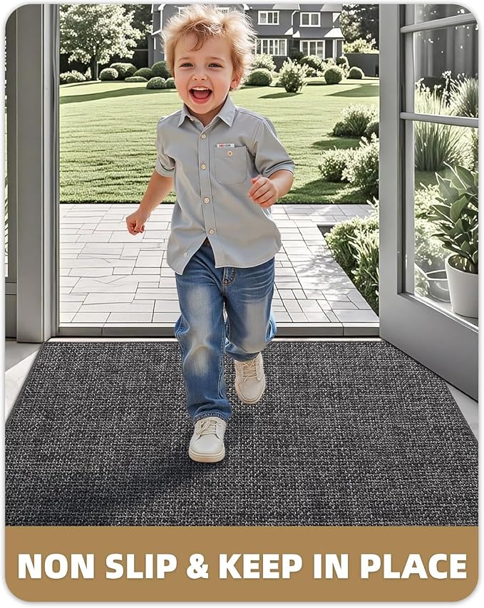 Color&Geometry Large Thin Front Door Mat Indoor Entrance Non Slip Rubber Backed, 48"x72" Indoor Door Mats for Entryway, Dirt Trapper Double Doormat, Washable Front Door Rugs, Charcoal Grey - Image 8
