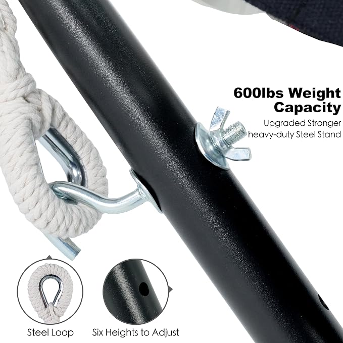 GAFETE Double Hammock with Stand for Outside, Upgraded Spreader Bar, Heavy Duty Space Saving Steel Stand 2 Person, Side Pockets, Easy Assembly, 600lbs Weight Capacity, Indoor & Outdoor (Darkness) - Image 4