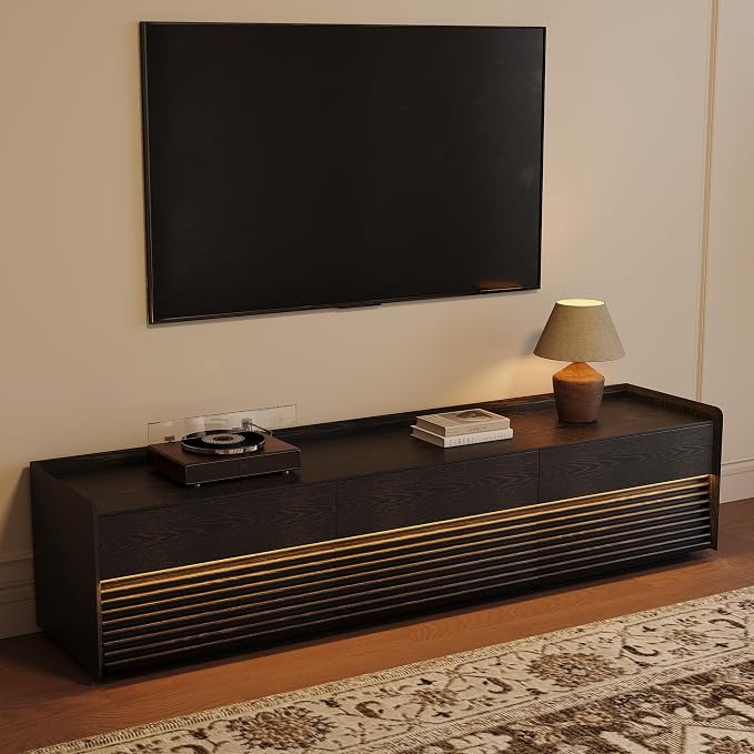 POVISON Fully-Assembled Mid Century Modern TV Stand, 78.74" Wood Media Console with Adjustable LED Light, Entertainment Center with Storage for Living Room - Image 5