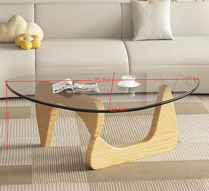 Modern Glass Coffee Table for Living Room, Small mid Century Coffee Table, Stylish Coffee Tables Suitable for Bedroom Living Room Reception Office Tables (Natural, Medium)