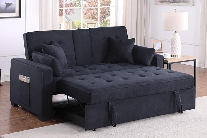 ERYE 70-Inch Loveseat Sleeper Pull Out Sleeper Couch Bed and Drop-Down Cupholders, 3 in 1 Convertible Sleeper Sofa Bed Oversized Tufted Lounge Daybed with Reclining Backrest | Cup Holder, USB-C Charging Ports