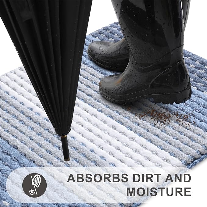 Kitinjoy Indoor Outdoor Door Mat, 48x30 Non-Slip Absorbent Dirt Trapper, Low-Profile Washable Inside Entrance Front Floor Mat, Sturdy Soft Entry Dotted Ombre Doormats for Entryway, Light Blue - Image 2