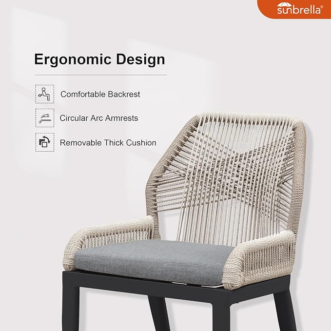 PURPLE LEAF 13 Pieces Patio Dining Set Aluminum Rectangular Table and Wicker Chairs with Cushions for Kitchen Porch Garden Modern Outdoor Furniture Sets, Beige and Dark Grey - Image 3