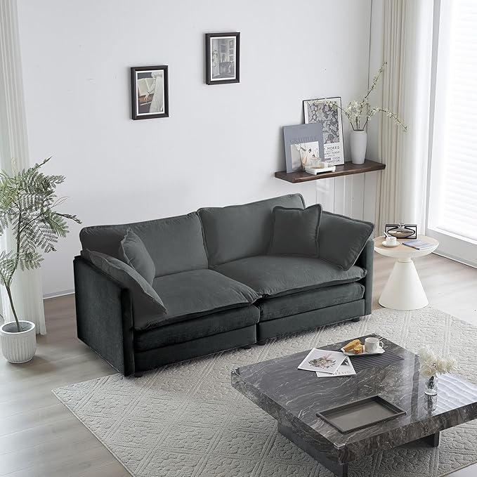 KEIKI Loveseat Sofa, Upholstered 2 Seater Couch, Oversized Sectional Sofa with 4 Pillows for Living Room Bedroom Office, Gray
