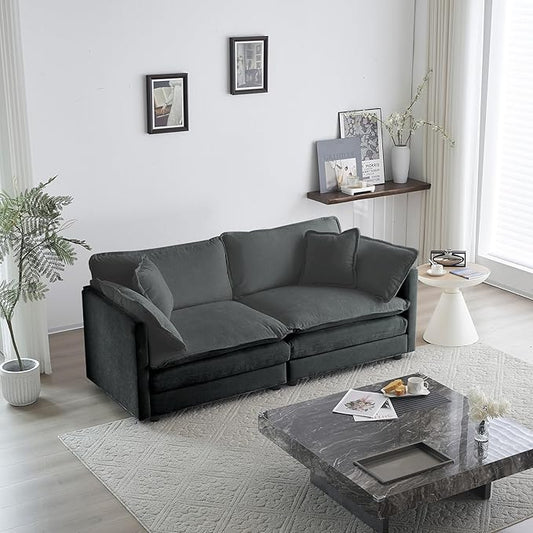 KEIKI Loveseat Sofa, Upholstered 2 Seater Couch, Oversized Sectional Sofa with 4 Pillows for Living Room Bedroom Office, Gray