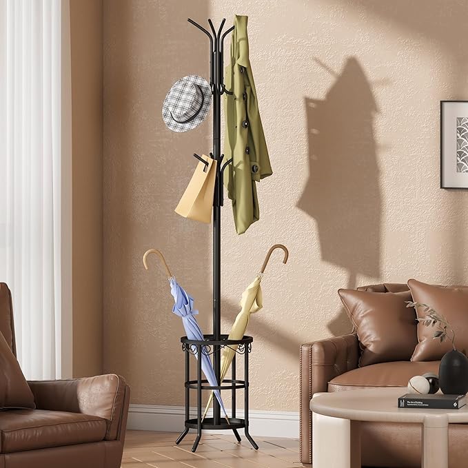 GHWIE Freestanding Coat Rack Stand with Umbrella Holder and Hat Hanger Organizer Rack - Image 2