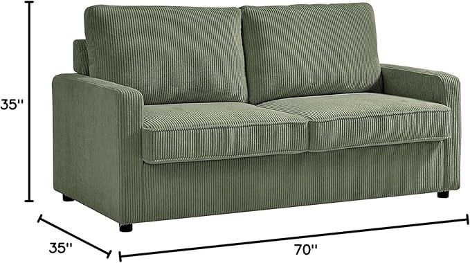 Reversible Sleeper Sofa Bed with Comfortable Memory Foam Mattress, Convertible Corduroy Full Size Pull Out Couch for Living Room, Space Saving Furniture, 70" Wide, Rectangular Arms, Dark Green