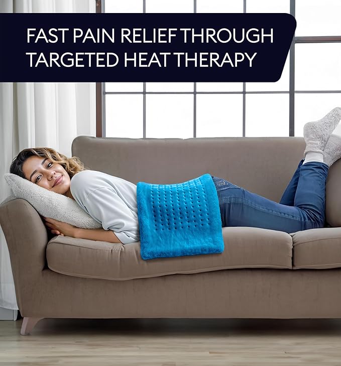 GENIANI Electric Throw - XXL Heating Pad for Back Pain & Menstrual Pain Relief, Auto Shut Off, Machine Washable, Moist Heat Pad for Neck and Shoulder, Cramps Relief, Aqua Blue 18'‘×26’’