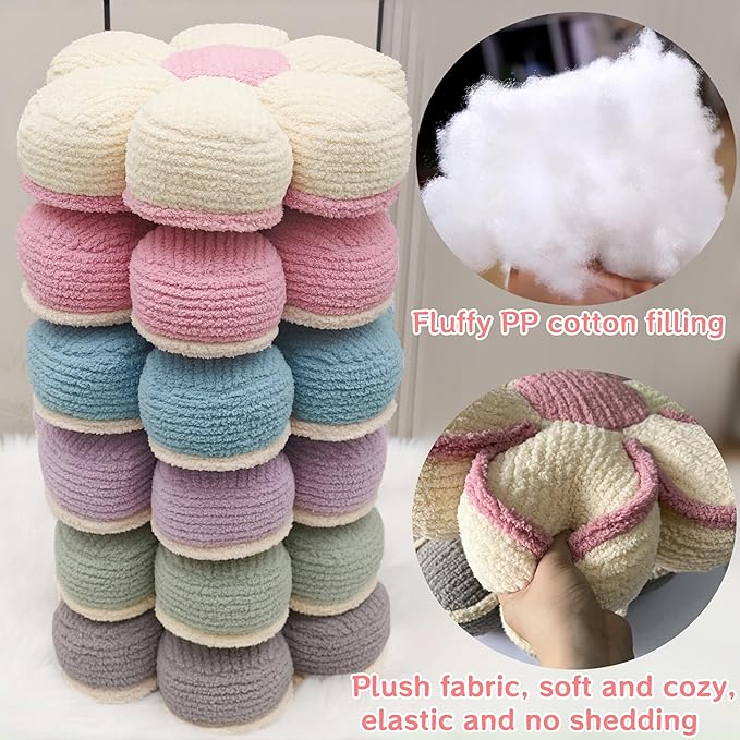 Pink Flower Pillow Decorative Throw Pillows 16" Fluffy Soft Flower Plush Floor Cushion for Couch Bed Girls Room Bedroom Decor Aesthetic (1, Pink, 16 Inch)