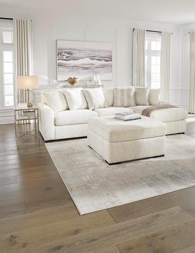 Signature Design by Ashley Chessington L-Shaped 2-Piece Sectional with Chaise, Reversible Cushions, 6 Accent Pillows, Fabric Upholstery, 120" W x 65" D x 40" H, White