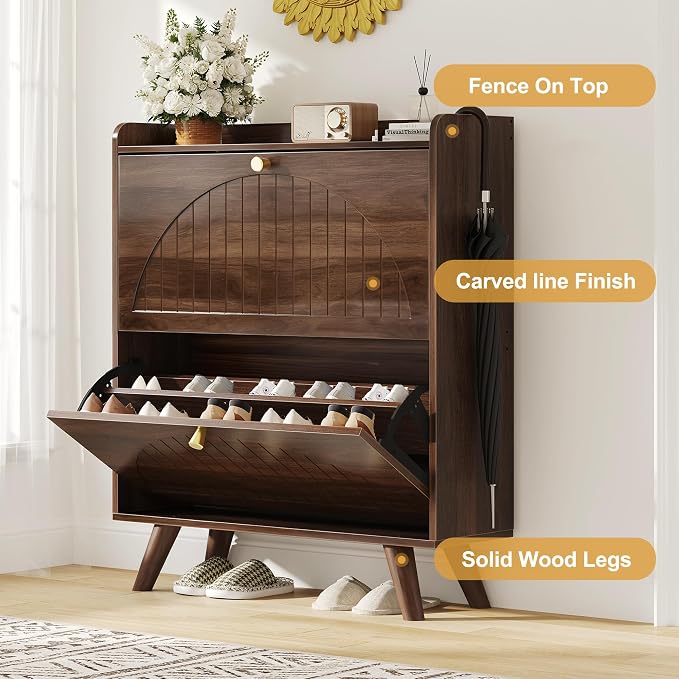 Decofy 37.6” Shoe Cabinet with 2 flip-Down Drawers, Three Adjustable Levels, Suitable for entryway, Hallway, and Living Room (Walnut) - Image 5